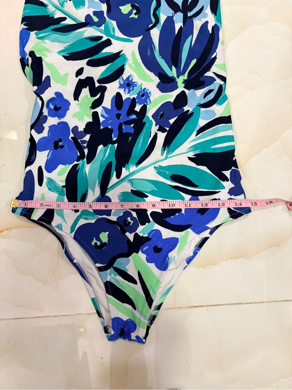 aerie Blue & Green Floral Tie-Shoulder One-Piece Cheeky Swimsuit Size S - Picture 6 of 7